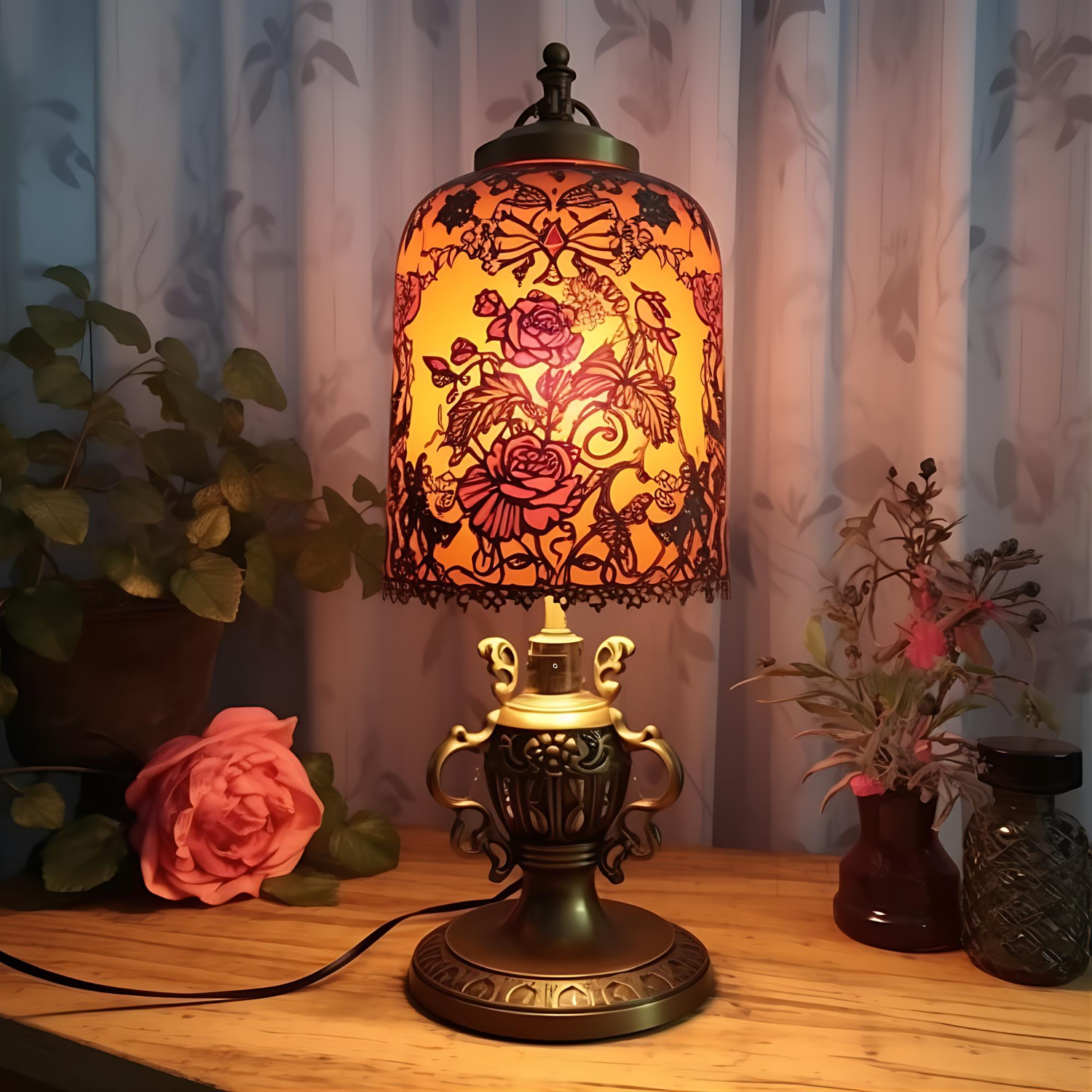 143794 Vintage Floral Table Lamp - Image 1